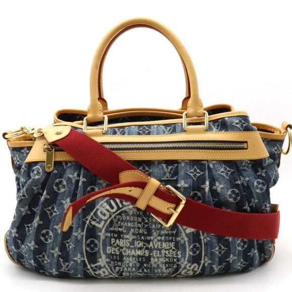 Louis Vuitton♥️Denim Cabas Raye GM Travel Bag 2 Way Duffle - Picture 2 of 15